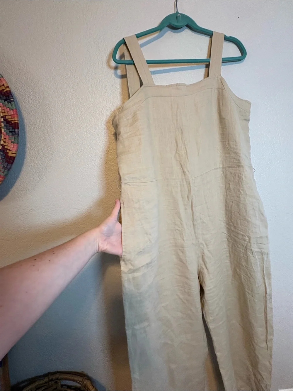 Quince 100% European Linen Square Neck Jumpsuit Neutral Tan